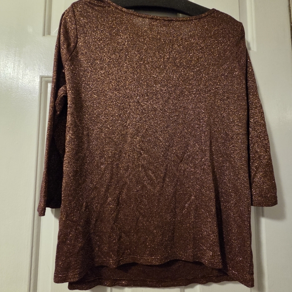 The Limited: Rusty Copper Metallic 3/4 Sleeve Knotted Neck Top/Blouse.  Size XL. - Picture 16 of 16